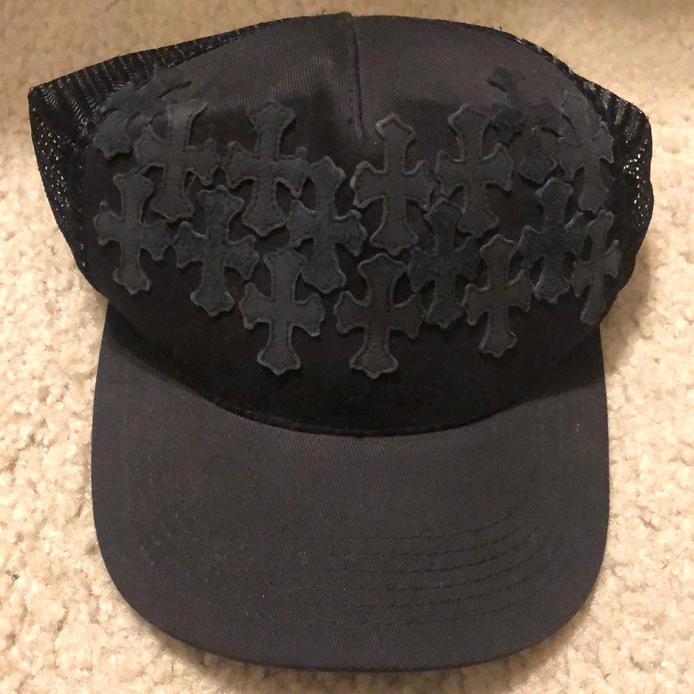 Unisex Hat. Leather crosses & sterling silver top